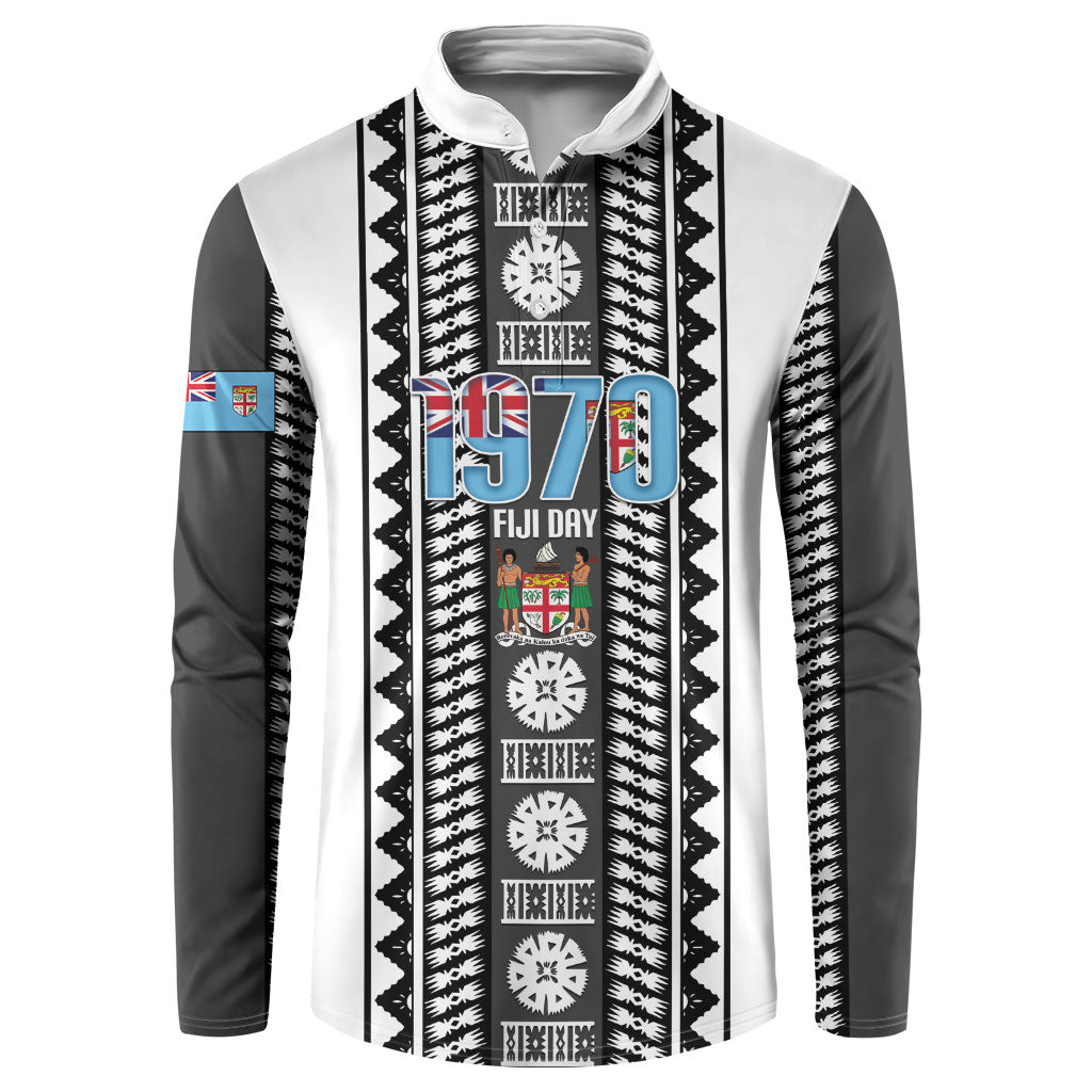 Fiji Day 1970 Button Sweatshirt For Fiji Ever Fiji Tapa Pattern White LT14 White - Polynesian Pride