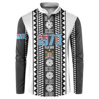 Fiji Day 1970 Button Sweatshirt For Fiji Ever Fiji Tapa Pattern White LT14 White - Polynesian Pride