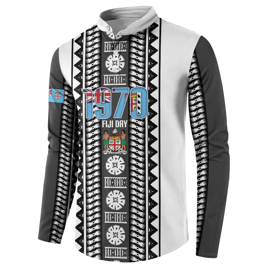 Fiji Day 1970 Button Sweatshirt For Fiji Ever Fiji Tapa Pattern White LT14 - Polynesian Pride