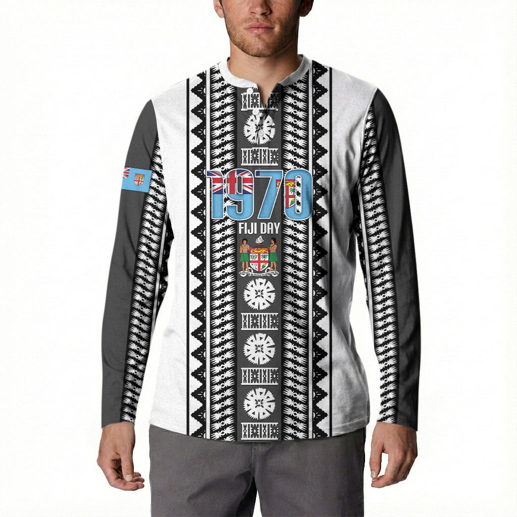 Fiji Day 1970 Button Sweatshirt For Fiji Ever Fiji Tapa Pattern White LT14 - Polynesian Pride