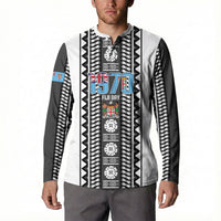 Fiji Day 1970 Button Sweatshirt For Fiji Ever Fiji Tapa Pattern White LT14 - Polynesian Pride
