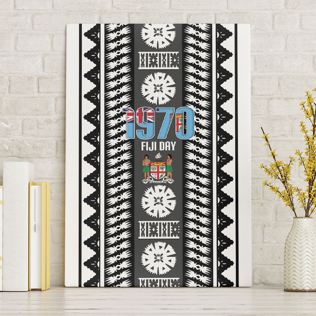 Fiji Day 1970 Canvas Wall Art For Fiji Ever Fiji Tapa Pattern White LT14 Without Frame White - Polynesian Pride