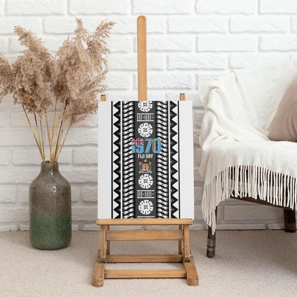 Fiji Day 1970 Canvas Wall Art For Fiji Ever Fiji Tapa Pattern White LT14 - Polynesian Pride