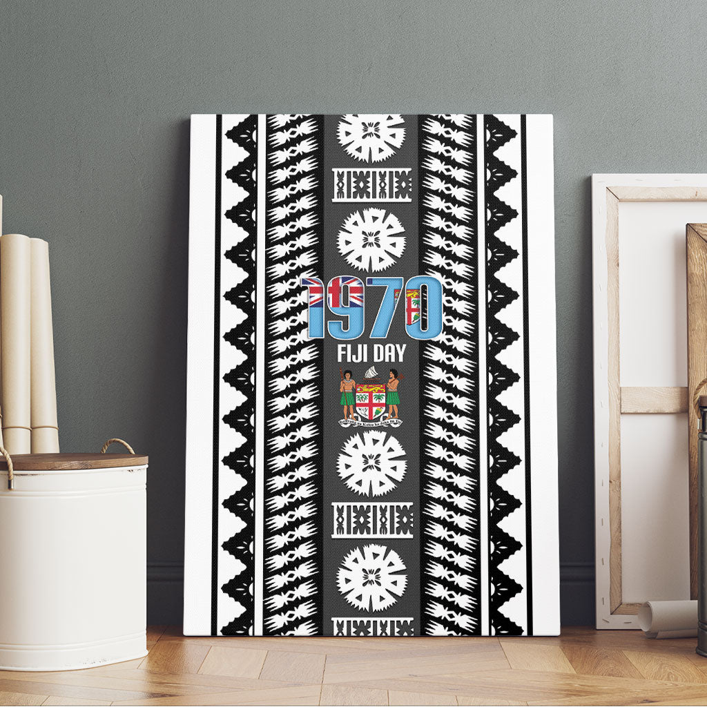 Fiji Day 1970 Canvas Wall Art For Fiji Ever Fiji Tapa Pattern White LT14 - Polynesian Pride