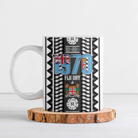 Fiji Day 1970 Ceramic Mug For Fiji Ever Fiji Tapa Pattern White LT14 White - Polynesian Pride
