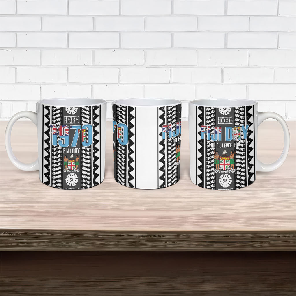Fiji Day 1970 Ceramic Mug For Fiji Ever Fiji Tapa Pattern White LT14 - Polynesian Pride