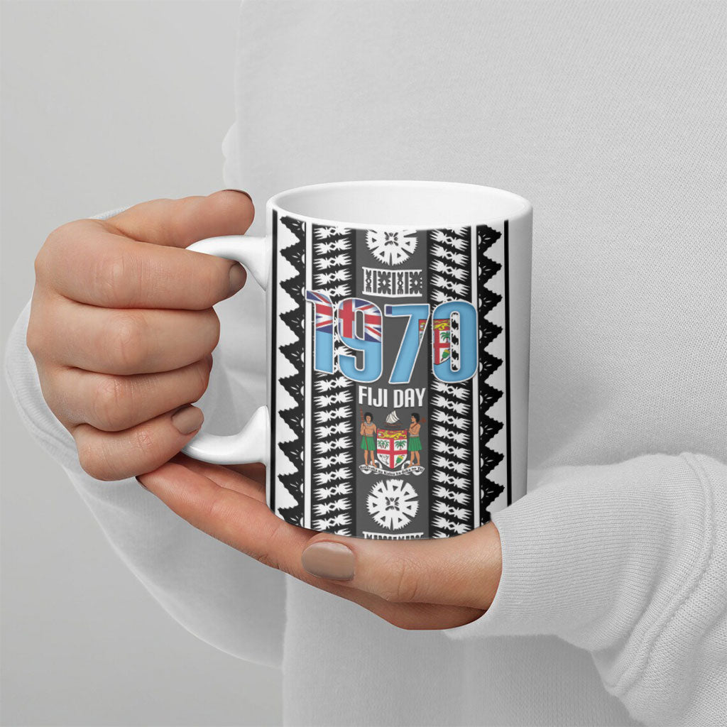 Fiji Day 1970 Ceramic Mug For Fiji Ever Fiji Tapa Pattern White LT14 - Polynesian Pride