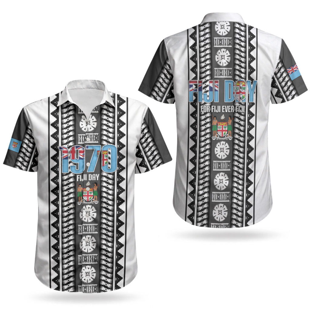 Fiji Day 1970 Couples Matching Off Shoulder Maxi Dress and Hawaiian Shirt For Fiji Ever Fiji Tapa Pattern White LT14 - Polynesian Pride