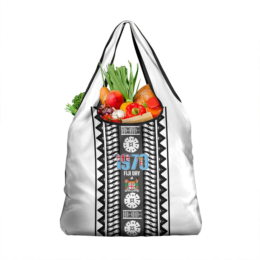 Fiji Day 1970 Grocery Bag For Fiji Ever Fiji Tapa Pattern White LT14 1-pack One Size White - Polynesian Pride