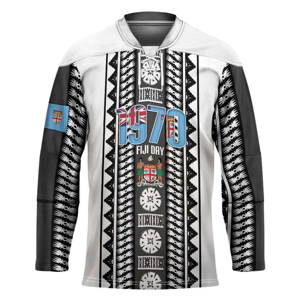 Fiji Day 1970 Hockey Jersey For Fiji Ever Fiji Tapa Pattern White LT14 Unisex White - Polynesian Pride