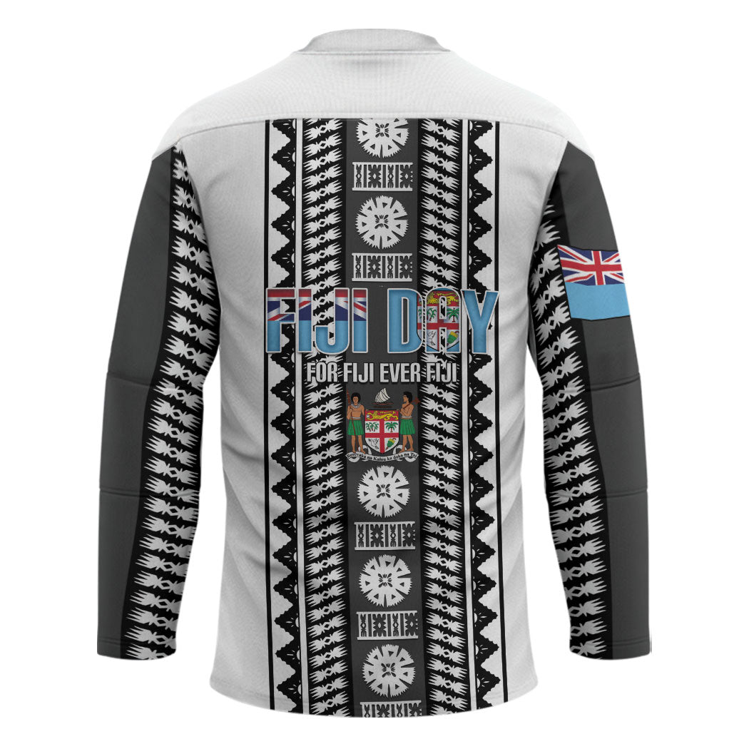 Fiji Day 1970 Hockey Jersey For Fiji Ever Fiji Tapa Pattern White LT14 - Polynesian Pride
