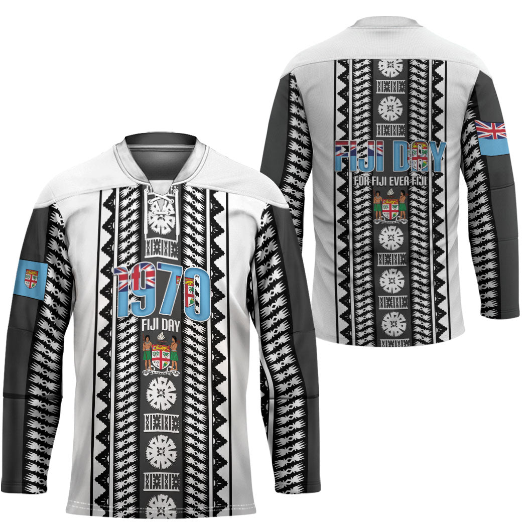 Fiji Day 1970 Hockey Jersey For Fiji Ever Fiji Tapa Pattern White LT14 - Polynesian Pride
