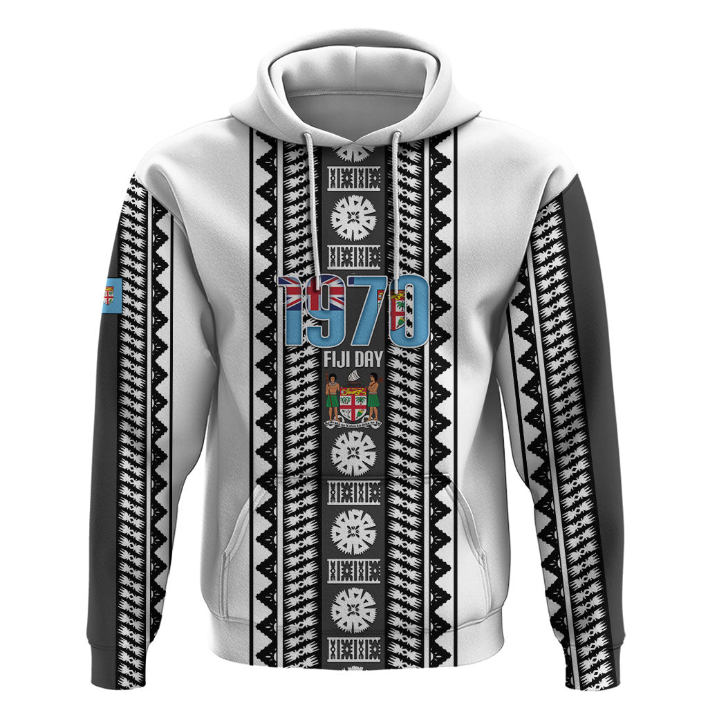 Fiji Day 1970 Hoodie For Fiji Ever Fiji Tapa Pattern White LT14 Pullover Hoodie White - Polynesian Pride