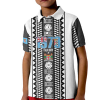 Fiji Day 1970 Kid Polo Shirt For Fiji Ever Fiji Tapa Pattern White LT14 Kid White - Polynesian Pride