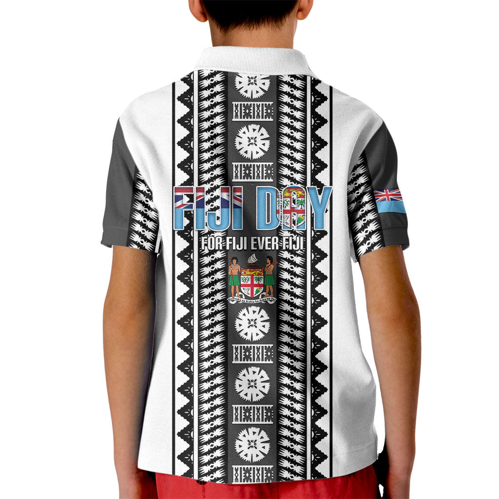 Fiji Day 1970 Kid Polo Shirt For Fiji Ever Fiji Tapa Pattern White LT14 - Polynesian Pride