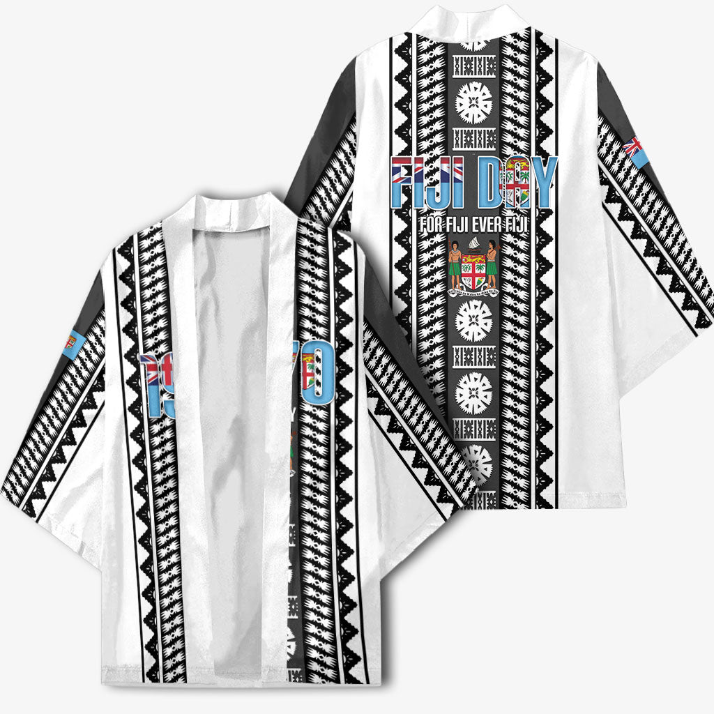 Fiji Day 1970 Kimono For Fiji Ever Fiji Tapa Pattern White LT14 - Polynesian Pride
