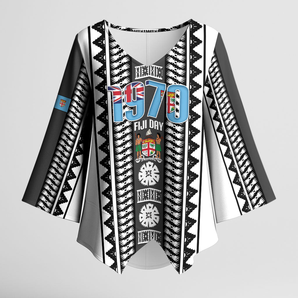 Fiji Day 1970 Kimono Sleeve Blouse For Fiji Ever Fiji Tapa Pattern White LT14 Female White - Polynesian Pride