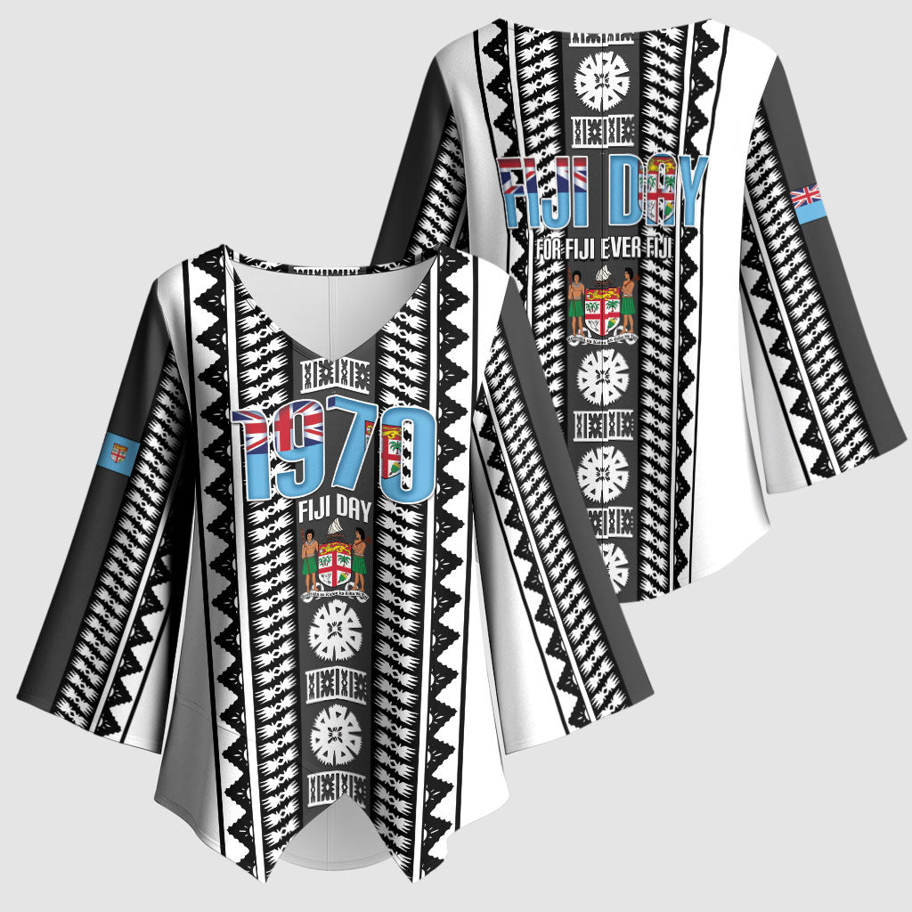 Fiji Day 1970 Kimono Sleeve Blouse For Fiji Ever Fiji Tapa Pattern White LT14 - Polynesian Pride
