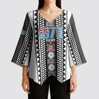 Fiji Day 1970 Kimono Sleeve Blouse For Fiji Ever Fiji Tapa Pattern White LT14 - Polynesian Pride
