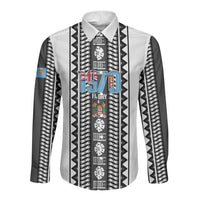 Fiji Day 1970 Long Sleeve Button Shirt For Fiji Ever Fiji Tapa Pattern White LT14 Unisex White - Polynesian Pride