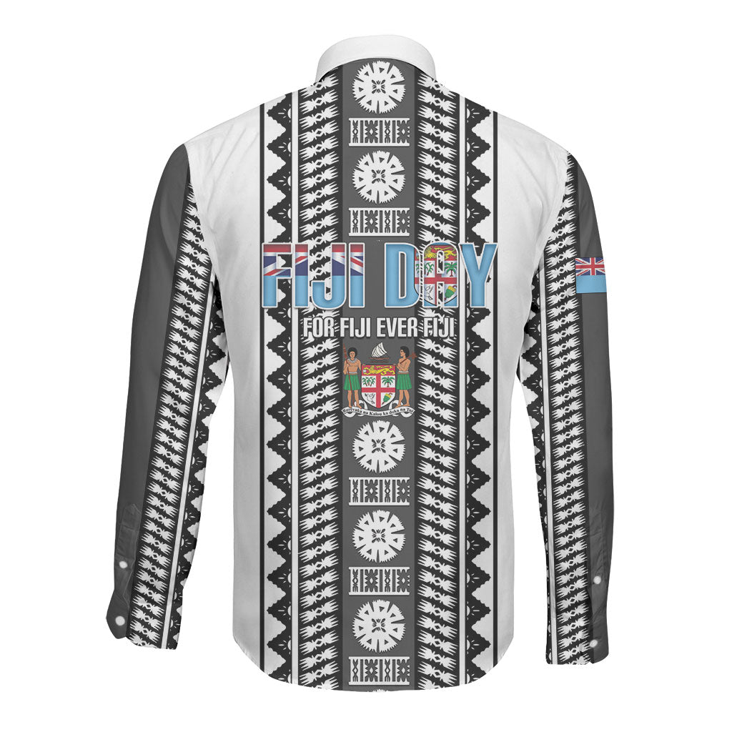 Fiji Day 1970 Long Sleeve Button Shirt For Fiji Ever Fiji Tapa Pattern White LT14 - Polynesian Pride