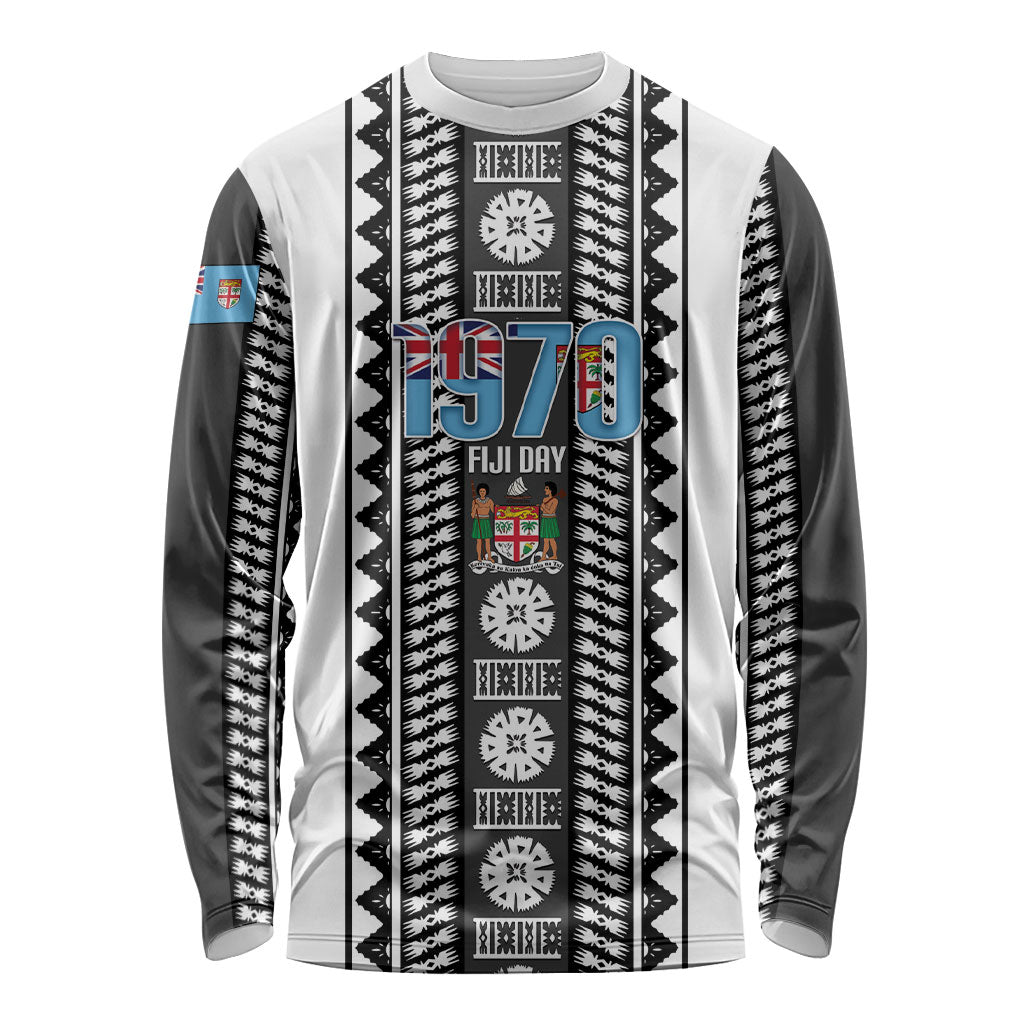 Fiji Day 1970 Long Sleeve Shirt For Fiji Ever Fiji Tapa Pattern White LT14 Unisex White - Polynesian Pride