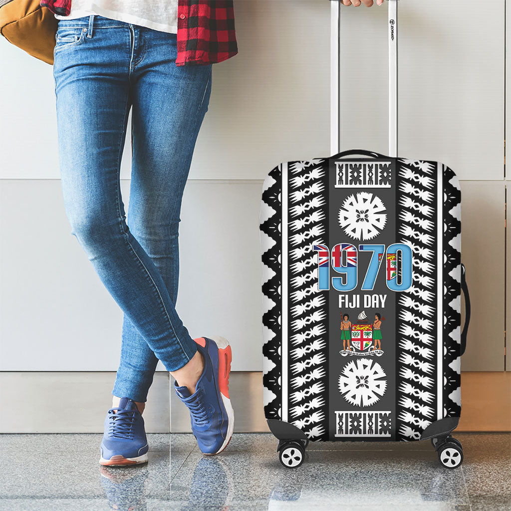 Fiji Day 1970 Luggage Cover For Fiji Ever Fiji Tapa Pattern White LT14 - Polynesian Pride