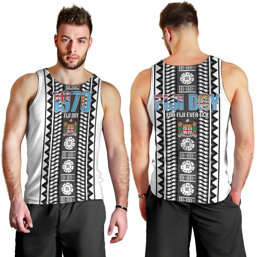 Fiji Day 1970 Men Tank Top For Fiji Ever Fiji Tapa Pattern White LT14 - Polynesian Pride