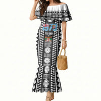 Fiji Day 1970 Mermaid Dress For Fiji Ever Fiji Tapa Pattern White LT14 Women White - Polynesian Pride