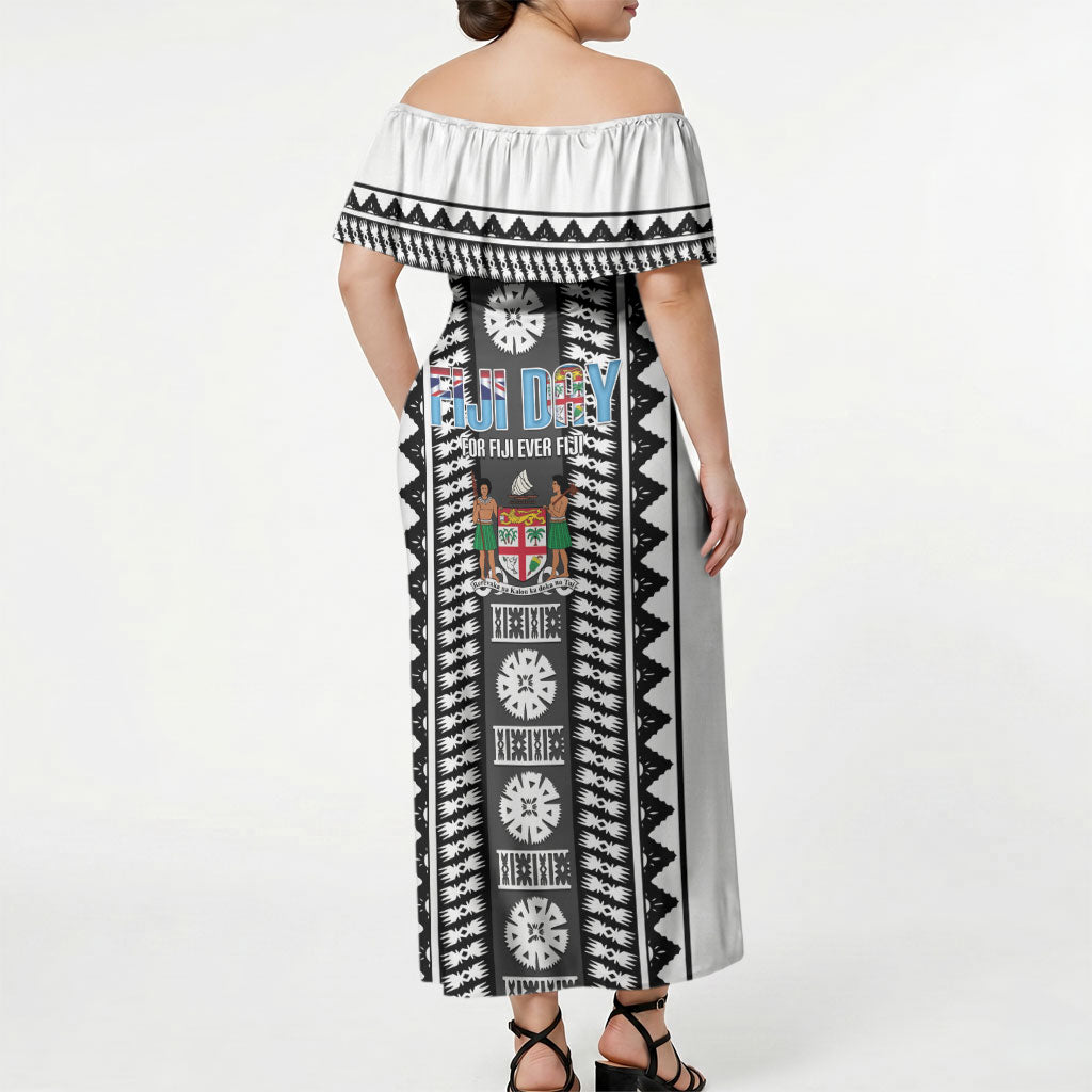 Fiji Day 1970 Off Shoulder Maxi Dress For Fiji Ever Fiji Tapa Pattern White LT14 - Polynesian Pride