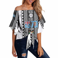 Fiji Day 1970 Off Shoulder Wrap Waist Top For Fiji Ever Fiji Tapa Pattern White LT14 White - Polynesian Pride
