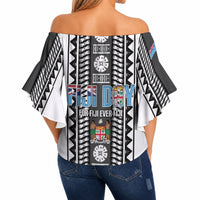 Fiji Day 1970 Off Shoulder Wrap Waist Top For Fiji Ever Fiji Tapa Pattern White LT14 - Polynesian Pride