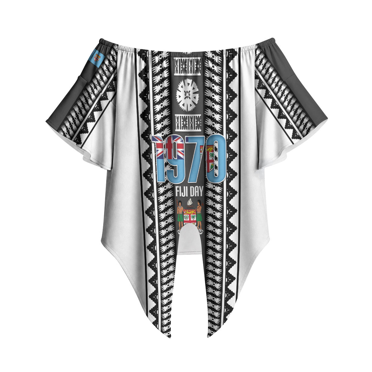 Fiji Day 1970 Off Shoulder Wrap Waist Top For Fiji Ever Fiji Tapa Pattern White LT14 - Polynesian Pride