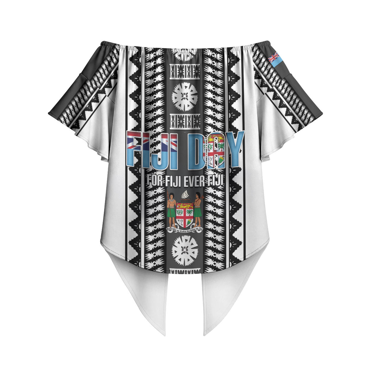 Fiji Day 1970 Off Shoulder Wrap Waist Top For Fiji Ever Fiji Tapa Pattern White LT14 - Polynesian Pride