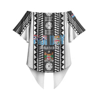 Fiji Day 1970 Off Shoulder Wrap Waist Top For Fiji Ever Fiji Tapa Pattern White LT14 - Polynesian Pride