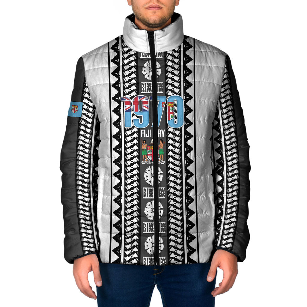 Fiji Day 1970 Padded Jacket For Fiji Ever Fiji Tapa Pattern White LT14 Men White - Polynesian Pride