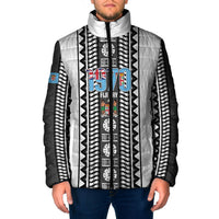 Fiji Day 1970 Padded Jacket For Fiji Ever Fiji Tapa Pattern White LT14 Men White - Polynesian Pride