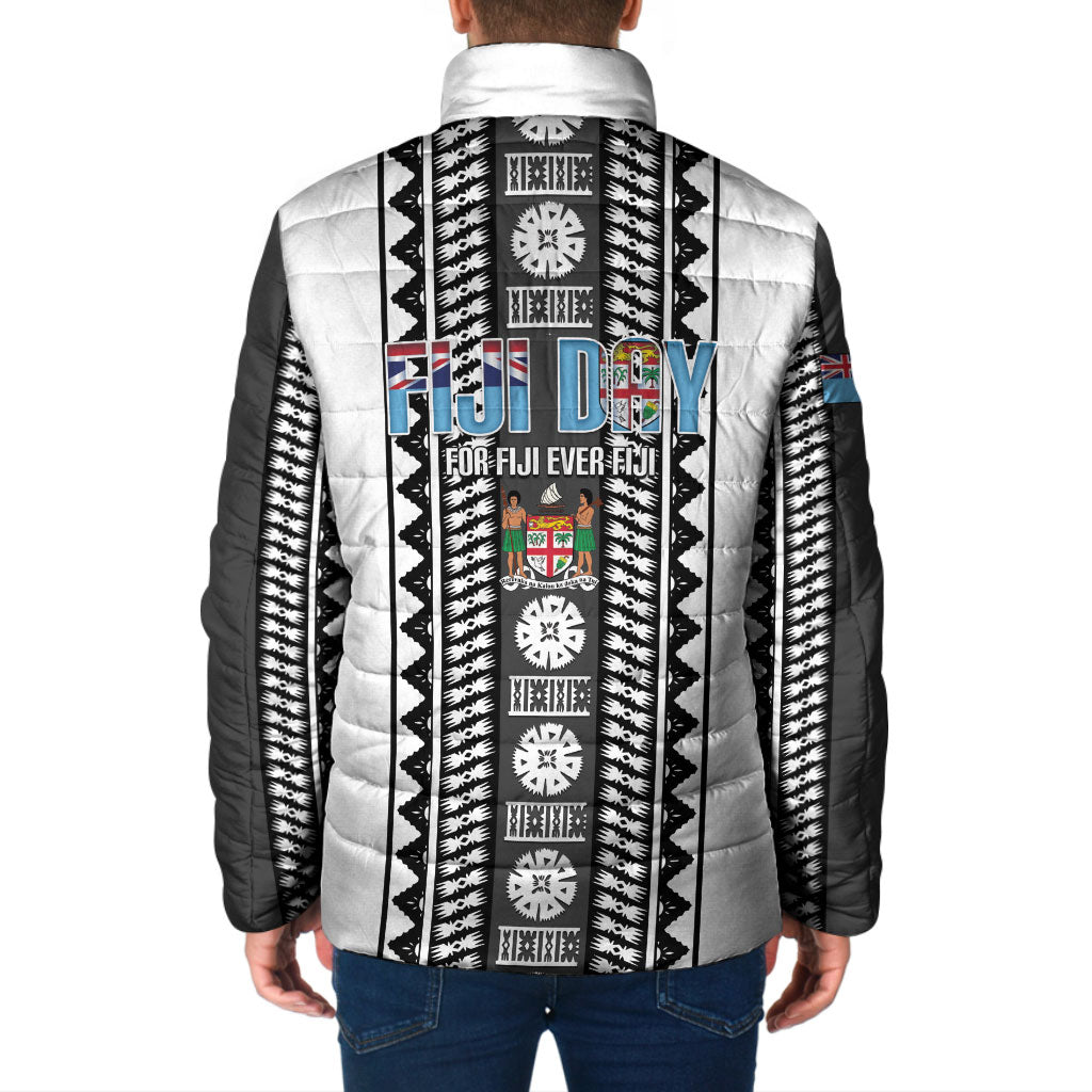 Fiji Day 1970 Padded Jacket For Fiji Ever Fiji Tapa Pattern White LT14 - Polynesian Pride