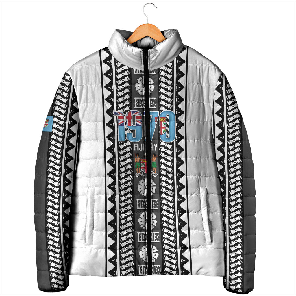 Fiji Day 1970 Padded Jacket For Fiji Ever Fiji Tapa Pattern White LT14 - Polynesian Pride