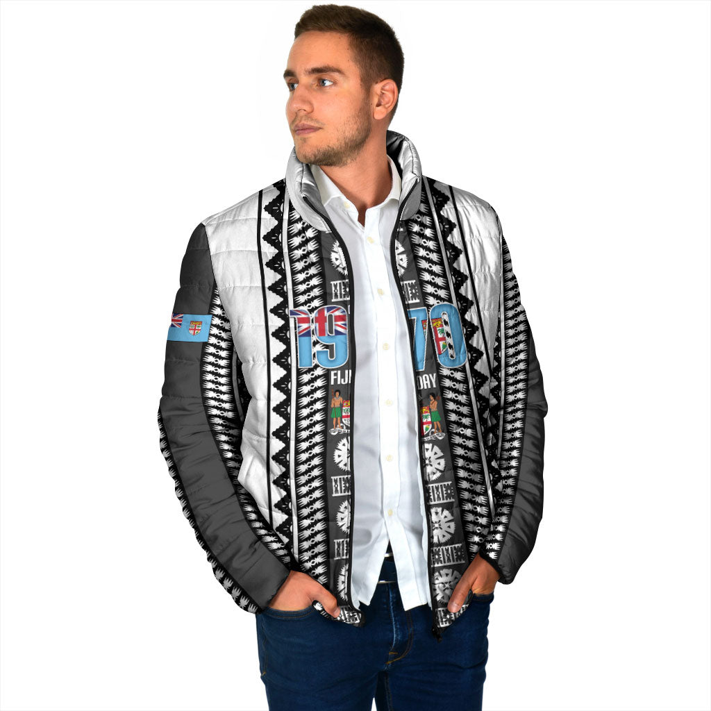 Fiji Day 1970 Padded Jacket For Fiji Ever Fiji Tapa Pattern White LT14 - Polynesian Pride