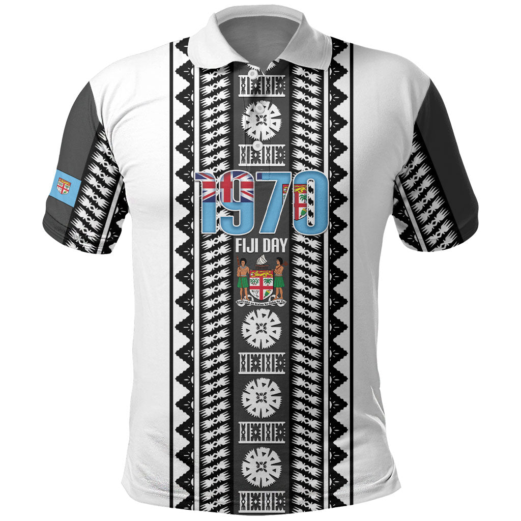 Fiji Day 1970 Polo Shirt For Fiji Ever Fiji Tapa Pattern White LT14 White - Polynesian Pride