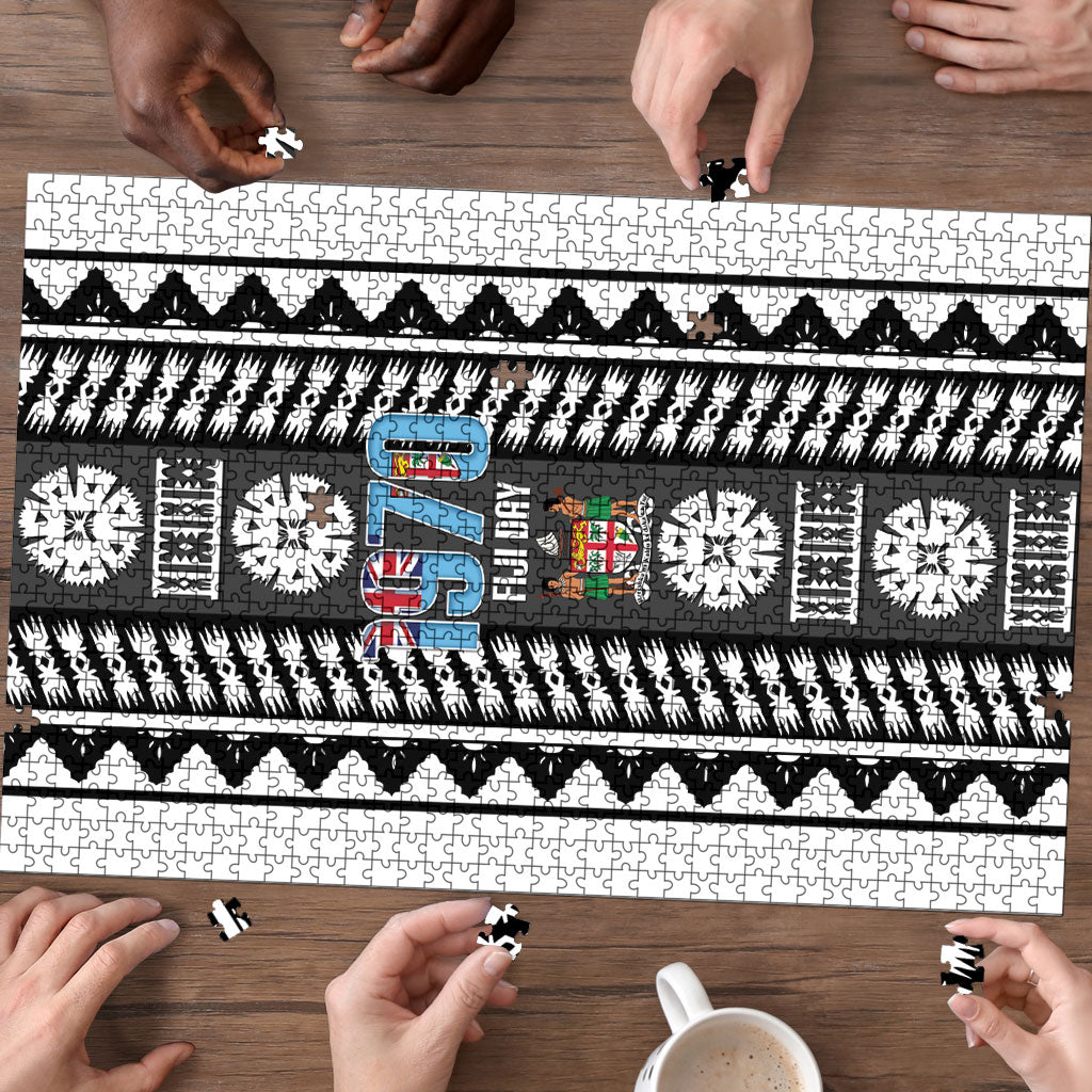 Fiji Day 1970 Puzzle For Fiji Ever Fiji Tapa Pattern White LT14 - Polynesian Pride