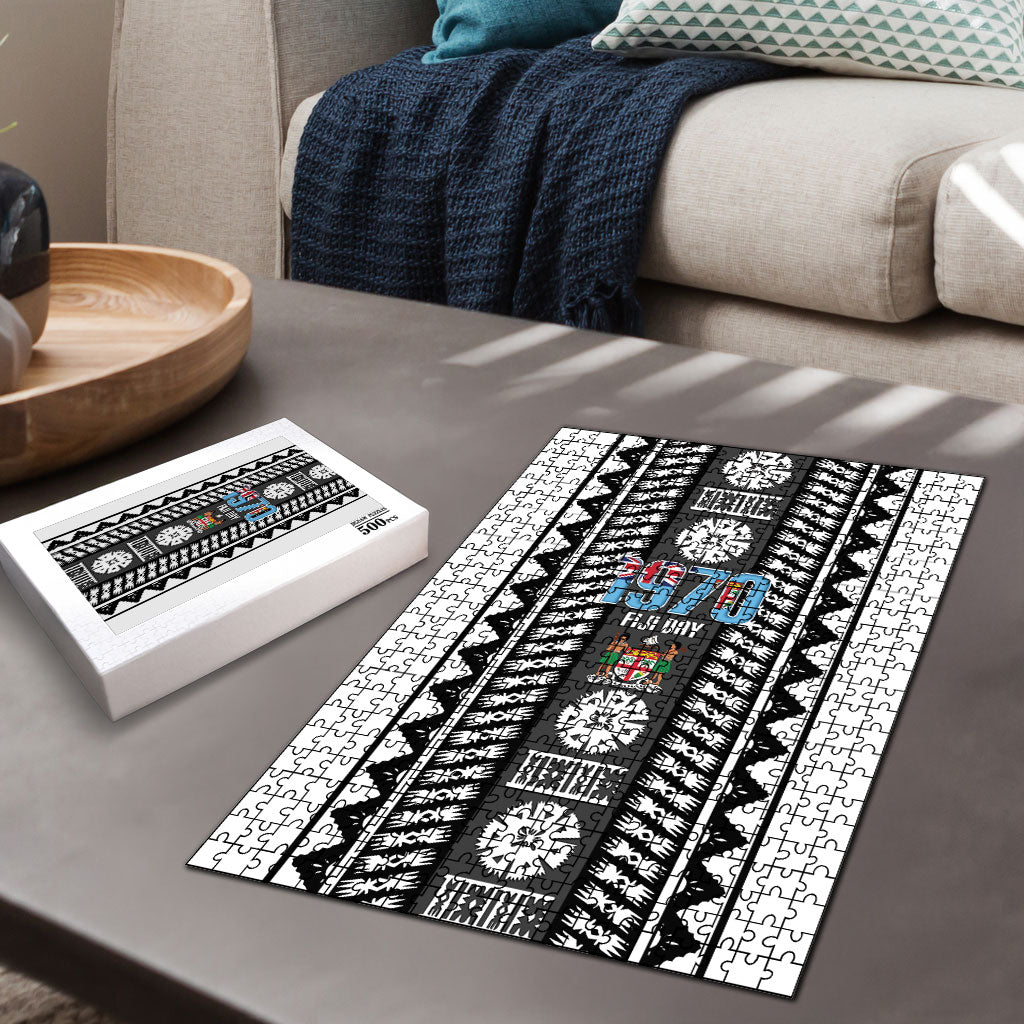 Fiji Day 1970 Puzzle For Fiji Ever Fiji Tapa Pattern White LT14 - Polynesian Pride