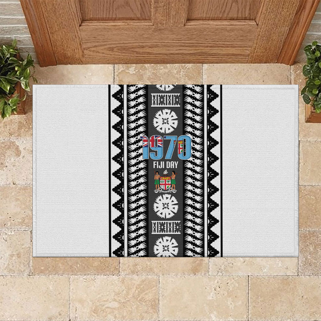 Fiji Day 1970 Rubber Doormat For Fiji Ever Fiji Tapa Pattern White LT14 White - Polynesian Pride
