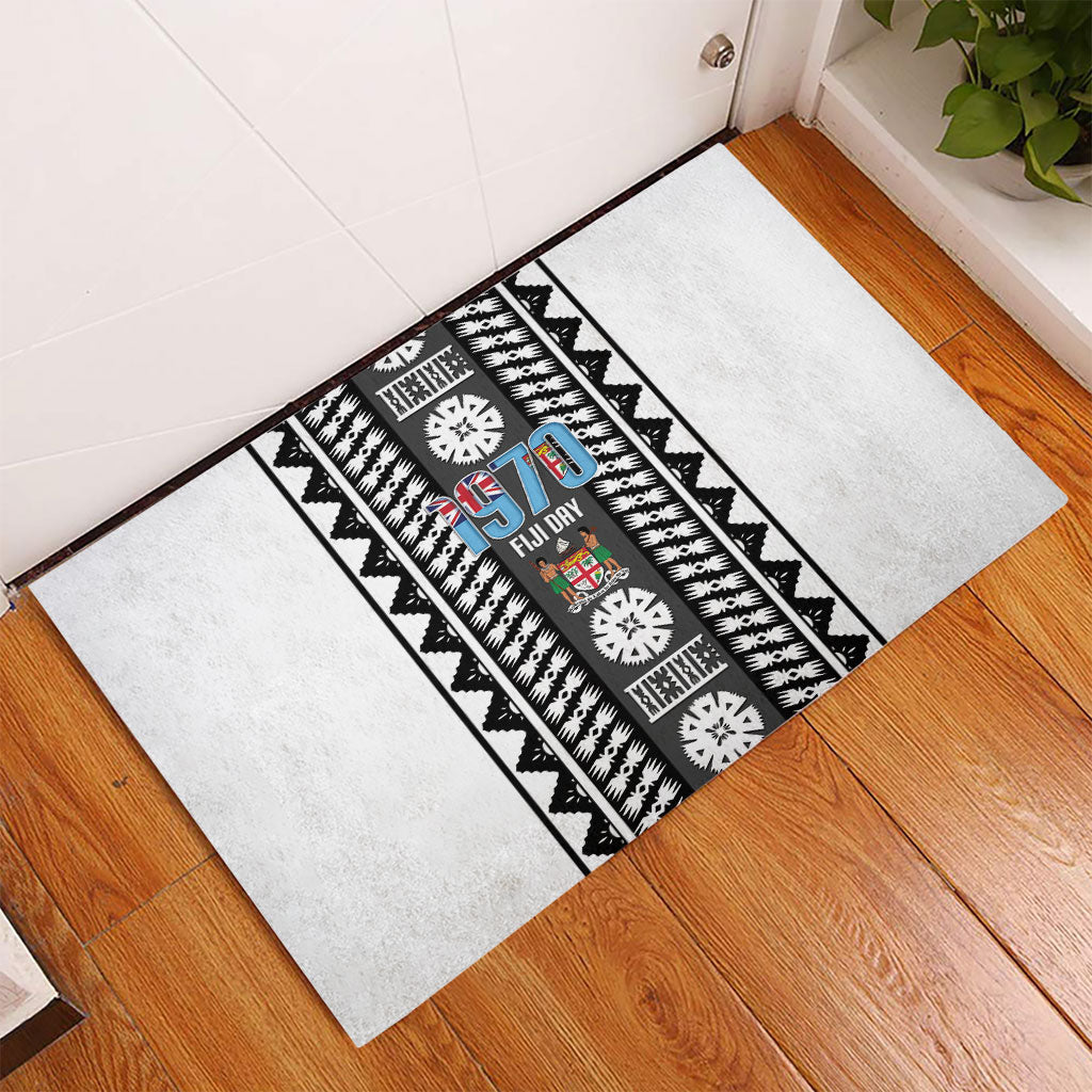 Fiji Day 1970 Rubber Doormat For Fiji Ever Fiji Tapa Pattern White LT14 - Polynesian Pride