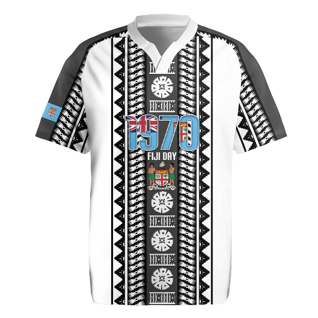 Fiji Day 1970 Rugby Jersey For Fiji Ever Fiji Tapa Pattern White LT14 White - Polynesian Pride