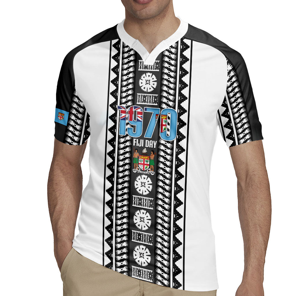 Fiji Day 1970 Rugby Jersey For Fiji Ever Fiji Tapa Pattern White LT14 - Polynesian Pride