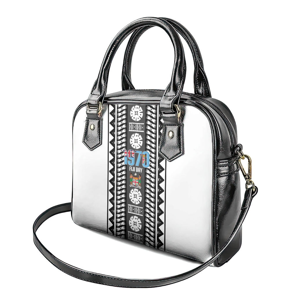 Fiji Day 1970 Shoulder Handbag For Fiji Ever Fiji Tapa Pattern White LT14 - Polynesian Pride