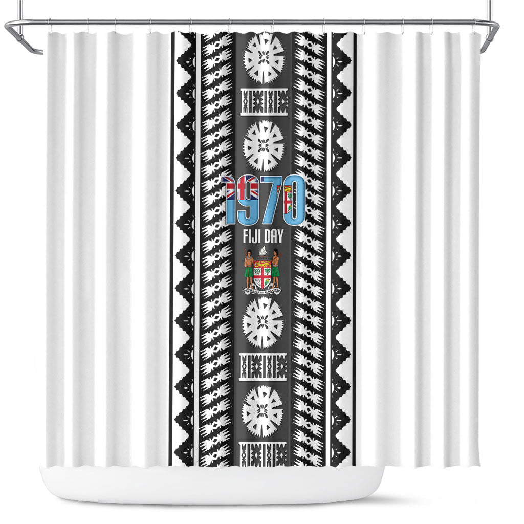 Fiji Day 1970 Shower Curtain For Fiji Ever Fiji Tapa Pattern White LT14 White - Polynesian Pride