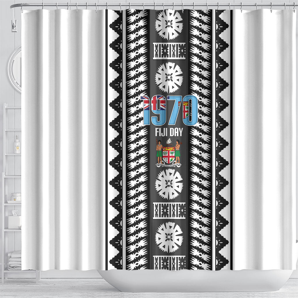 Fiji Day 1970 Shower Curtain For Fiji Ever Fiji Tapa Pattern White LT14 - Polynesian Pride